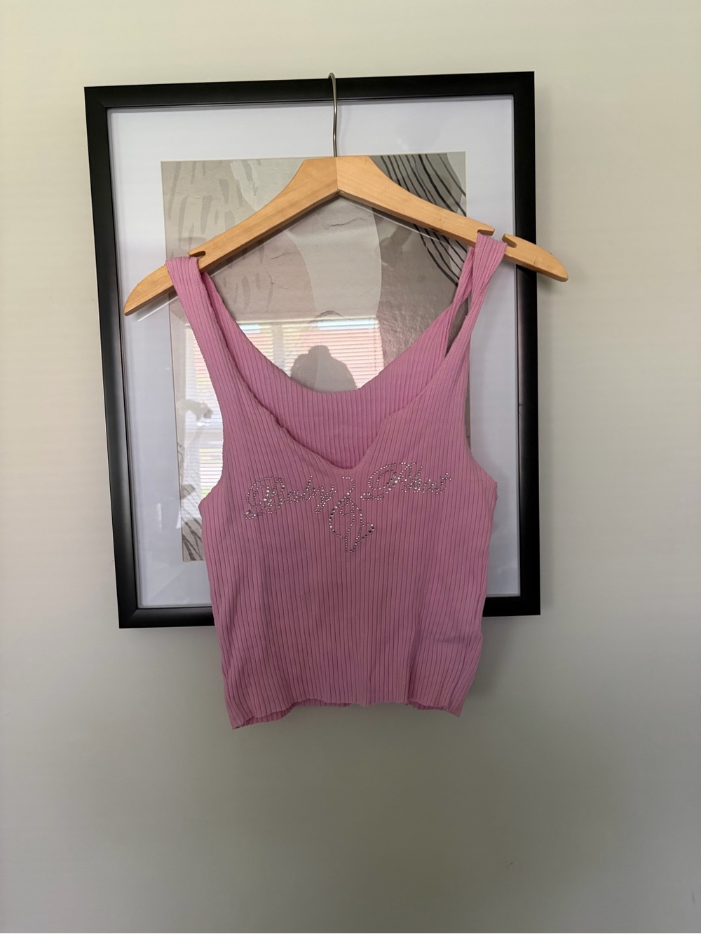Baby Phat pink ribbed tank top with rhinestone logo